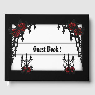 Red Rose Gothic Guest Book White