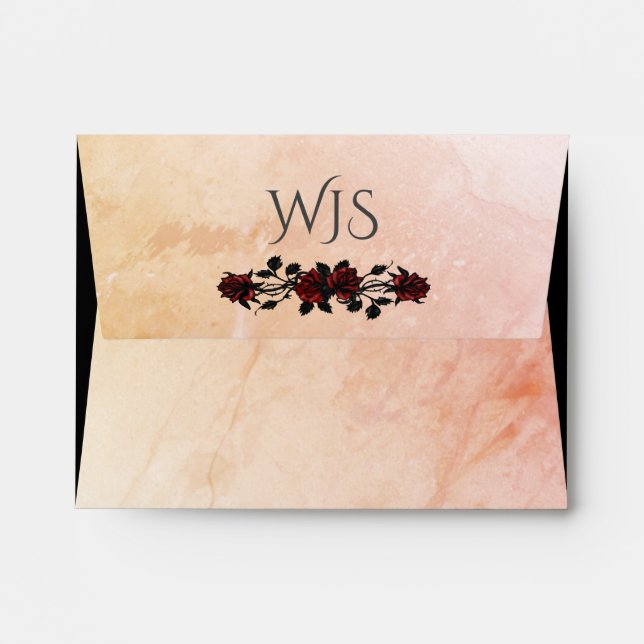 Red Rose Gothic  Monogram Peach Envelope (Back (Top Flap))