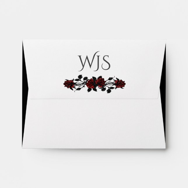 Red Rose Gothic  Monogram White Envelope (Back (Top Flap))