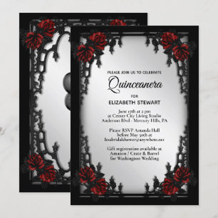 Red Rose Gothic quinceanera Iron Gate Invitation