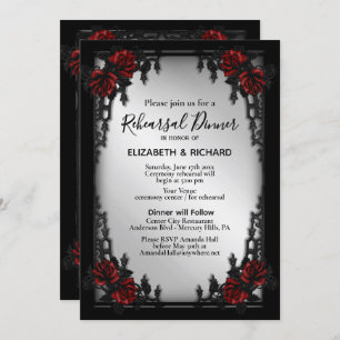 Red Rose Gothic Rehearsal Dinner Iron Gate  Invitation