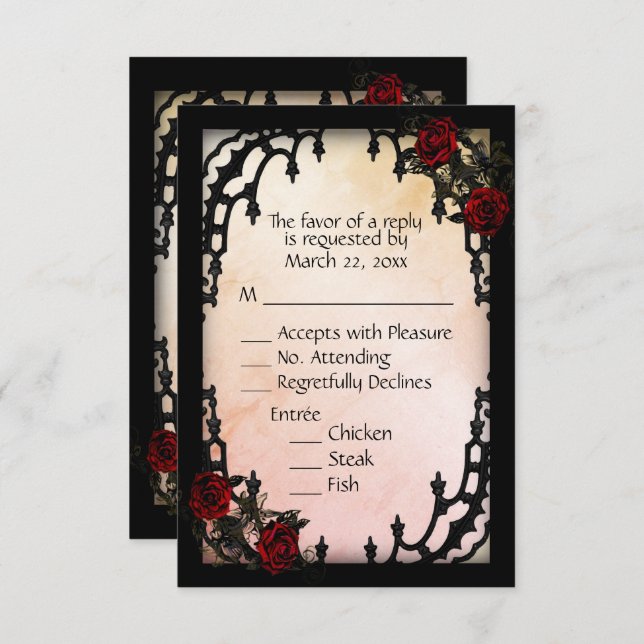 Red Rose Gothic RSVP Peach Menu Choice (Front/Back)