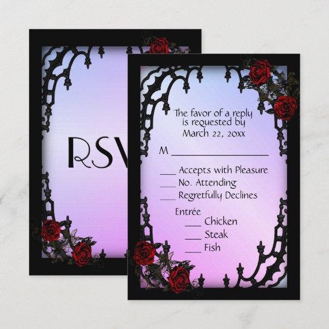 Red Rose Gothic RSVP Purple Menu Choice (Front/Back)