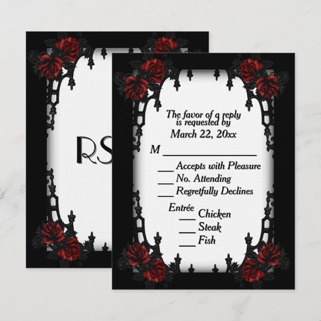 Red Rose Gothic RSVP White Menu Choice (Front/Back)