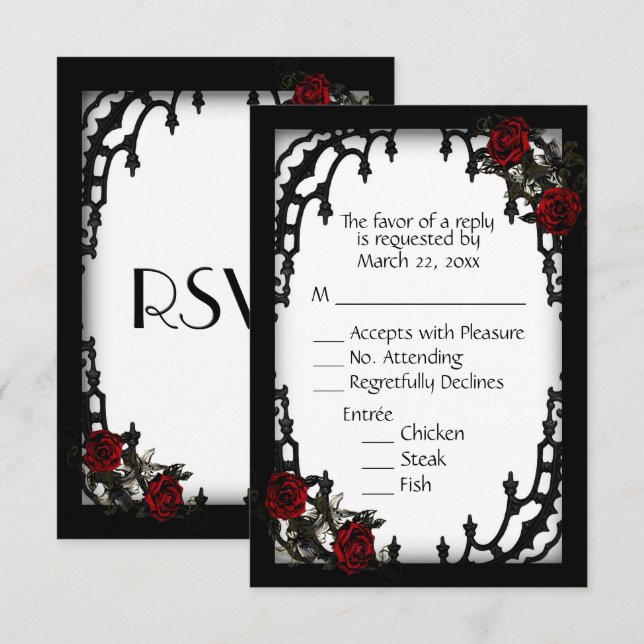Red Rose Gothic RSVP White Menu Choice (Front/Back)