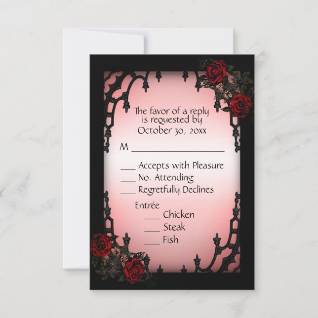 Red Rose Gothic RSVP with Menu Choice (Front)