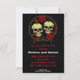 Red Rose Gothic skull Halloween Party Invitation