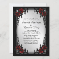 Red Rose Gothic Sweet Sixteen Iron Gate Invitation