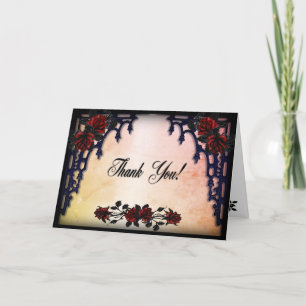 Red Rose Gothic Wedding Blank Inside Peach Thank You Card
