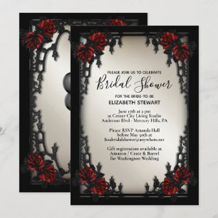 Red Rose Gothic Wedding Bridal Shower Antique Gold Invitation