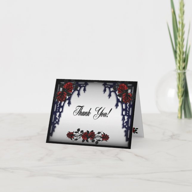 Red Rose Gothic Wedding Iron Gate Thank You (Front)