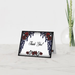 Red Rose Gothic Wedding Iron Gate White  Thank You Card