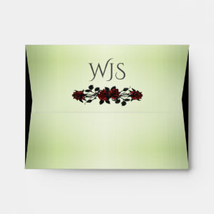 Red Rose Gothic Wedding Monogram Mystic Green Envelope
