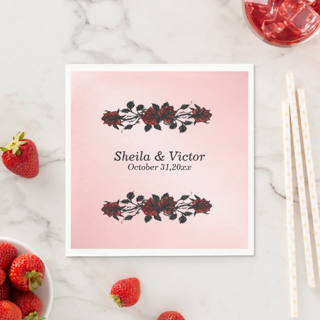 Red Rose Gothic Wedding Napkin (Insitu)