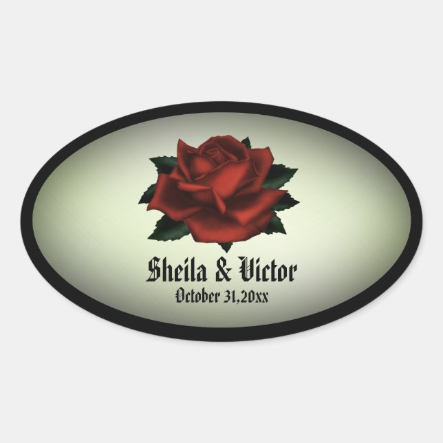 Red Rose Gothic Wedding Personal Green Stickers (Front)