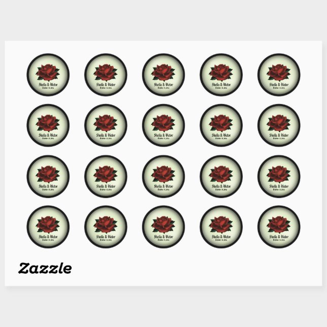 Red Rose Gothic Wedding Personal Green Stickers (Sheet)