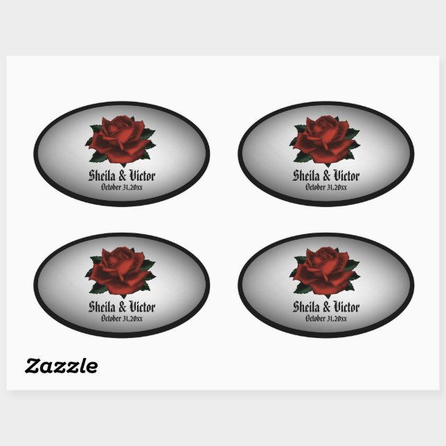 Red Rose Gothic Wedding Personal Oval Sticker (Sheet)