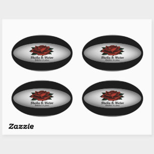 Red Rose Gothic Wedding Personal Oval Sticker