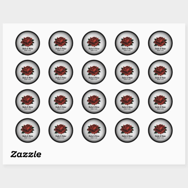 Red Rose Gothic Wedding Personal  Round Stickers (Sheet)