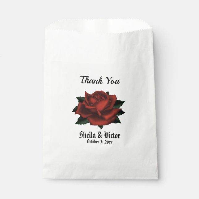 Red Rose Gothic Wedding Personal Thank You Favour Bags (Front)