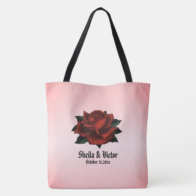 Red Rose Gothic Wedding Personal Tote Bag (Back)