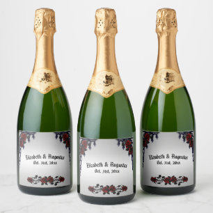 Red Rose Gothic Wedding  Personalised  Iron Gate Sparkling Wine Label