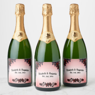 Red Rose Gothic Wedding  Personalised Sparkling Wi Wine Label