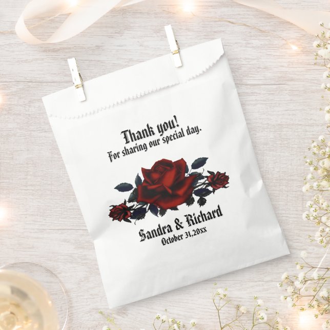 Red Rose Gothic Wedding White Personal   Favour Bags (Clipped)