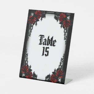 Red Rose Gothic White Pedestal Sign