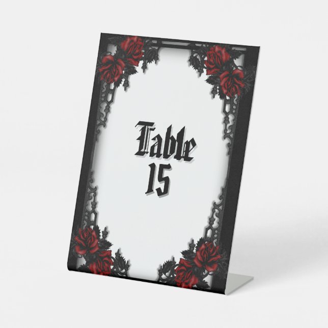 Red Rose Gothic White Pedestal Sign (Front)