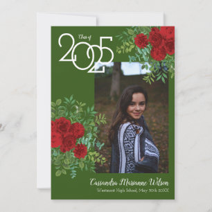 Red Rose Green Photo Graduation Announcement