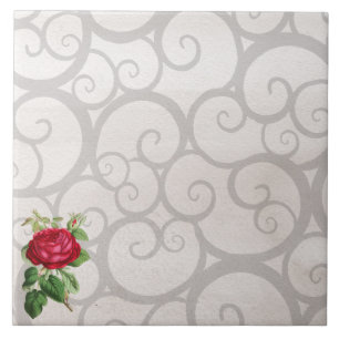 Red rose grey curls decoration tile