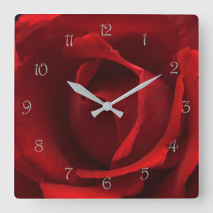 Red Rose Grey Script Numbers wccn Square Wall Clock