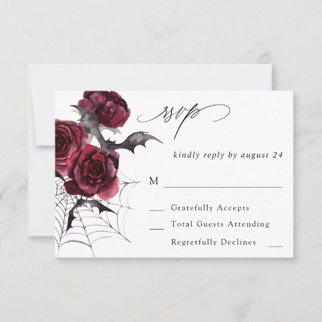 Red Rose Halloween Bats no Meal RSVP (Front)