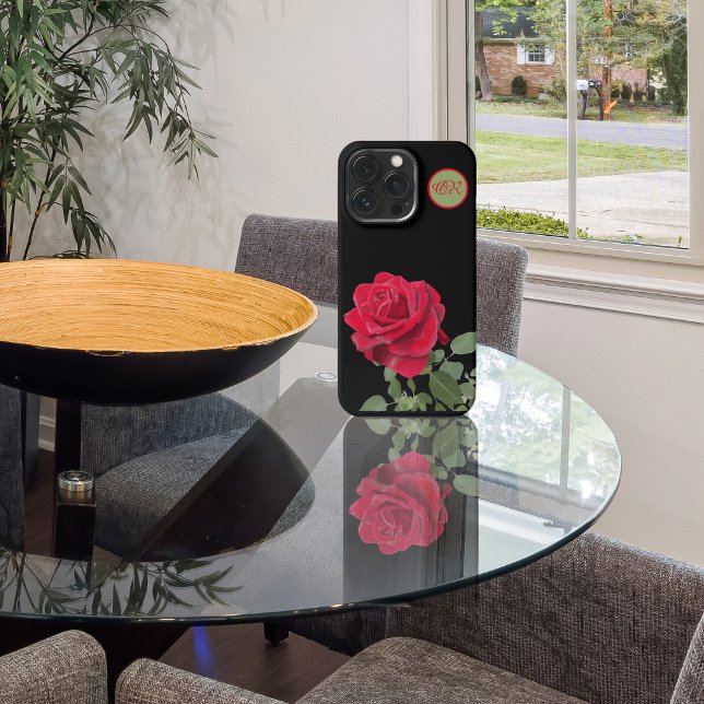 Red Rose - Hand painted - monogram iPhone Case (Creator Uploaded)