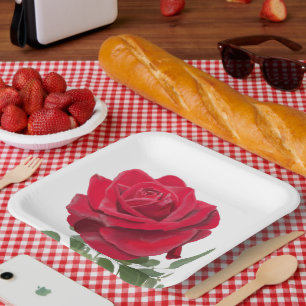 Red Rose - Hand painted Paper Plate