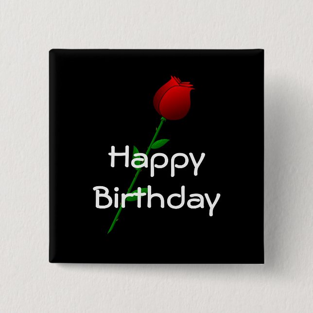 Red Rose "Happy Birthday" 15 Cm Square Badge (Front)
