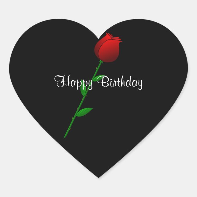 Red Rose, Happy Birthday, classic elegant design. Heart Sticker (Front)