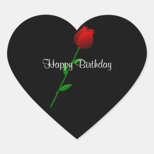 Red Rose, Happy Birthday, classic elegant design. Heart Sticker