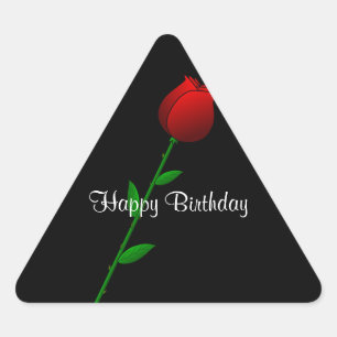 Red Rose, Happy Birthday, classic elegant design. Triangle Sticker