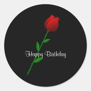 Red Rose "Happy Birthday" Classic Round Sticker