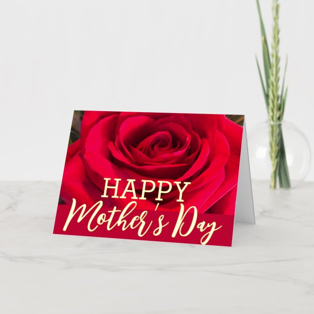 Red Rose Happy  Mother’s Day Real Gold    Foil Holiday Card (Front)
