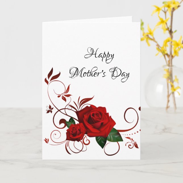 Red Rose Happy Mother's Day Folded Greeting Card (Yellow Flower)