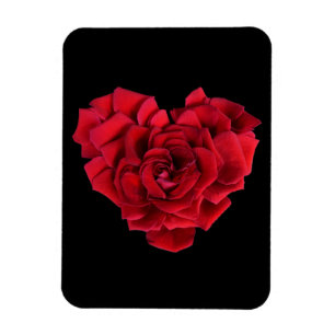 Red Rose Heart Black Magnet