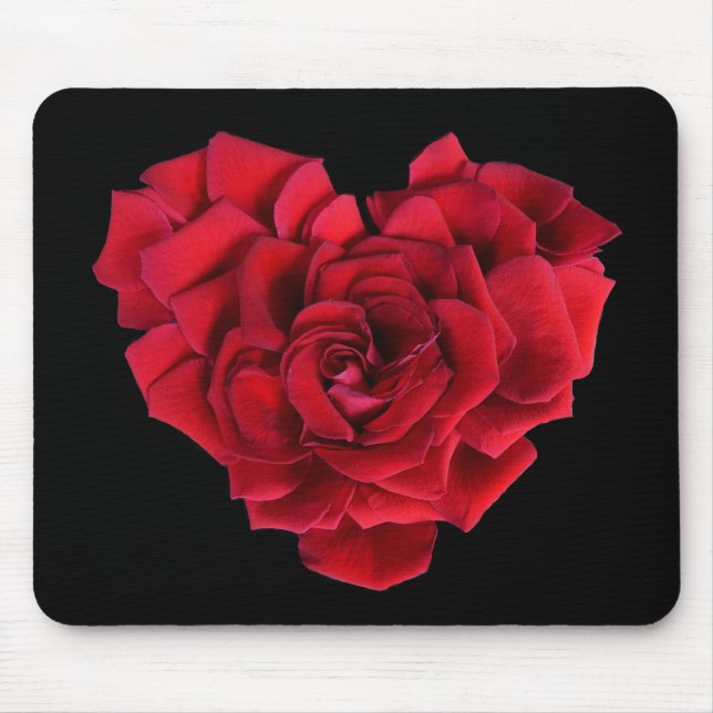 Red Rose Heart Black Mouse Mat (Front)