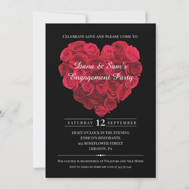 Red Rose Heart Engagement Party Valentines Day Invitation (Front)