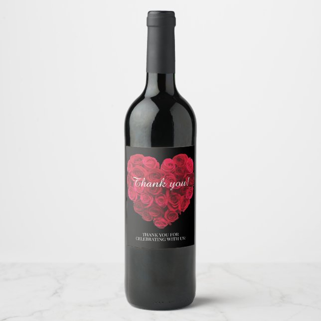 Red Rose Heart Engagement Valentine Wine Label (Front)