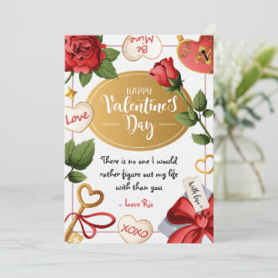 Red Rose Heart Lock & Key Romantic Frame Valentine Holiday Card