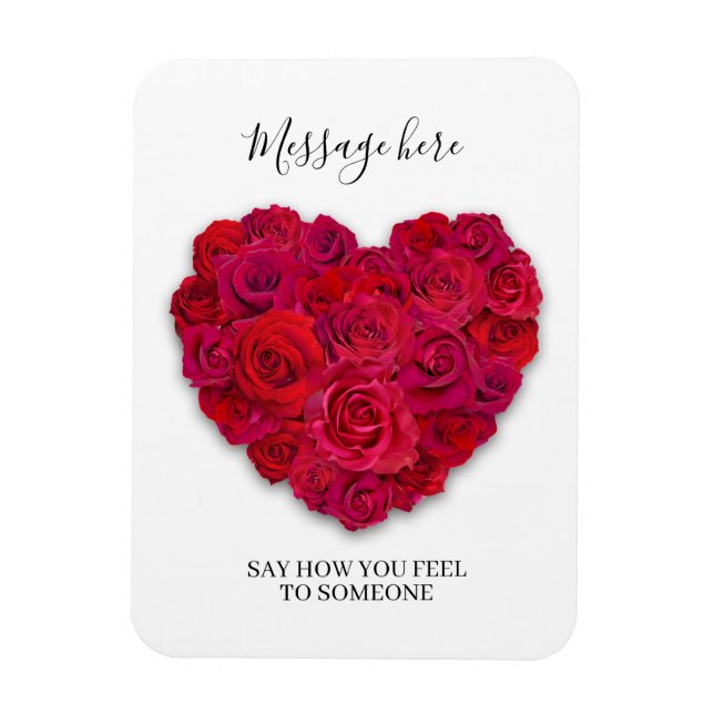 Red Rose Heart Minimalist Romantic Custom Text Magnet (Vertical)