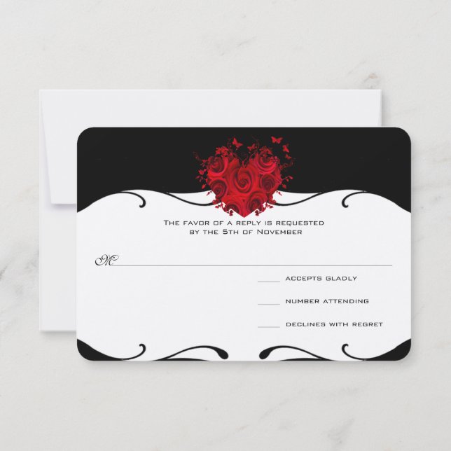 Red Rose Heart on Black Metallic RSVP (Back)